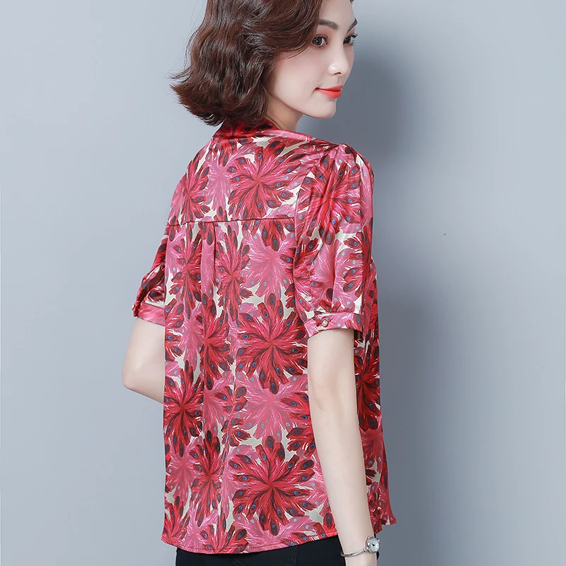 Korean Fashion Silk Women Blouses Satin O-Neck Pink Women Shirts Plus Size XXXL/4XL Blusas Femininas Elegante Ladies Tops - 33030620766