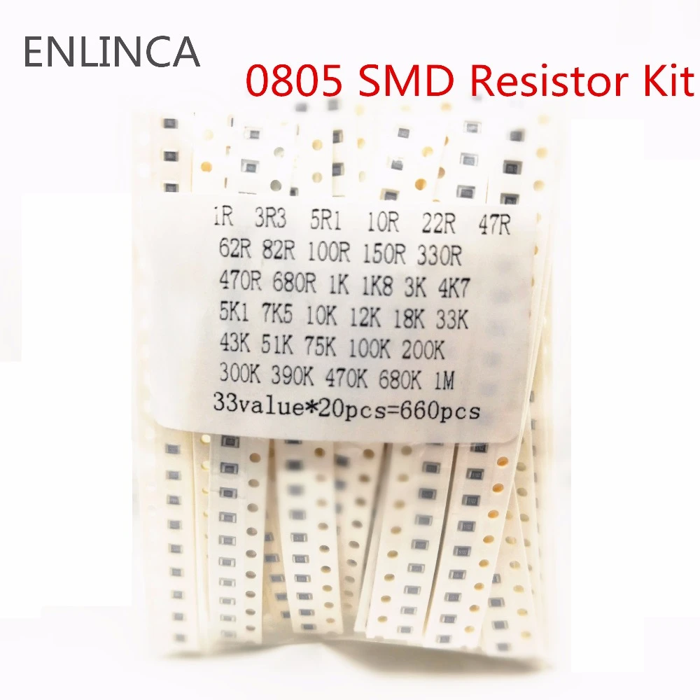 0805 SMD resistor kit assorted kit 1ohm-1M ohm 1/% 33values x 20pcs=660pcs`US