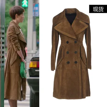 

2018 new women's long trench coat coat deer suede jacket fashion casual lapel thickening Street hipsters fashion jacket temperam