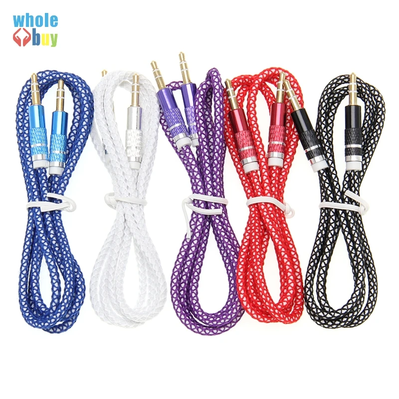 100pcs lot Audio Cable Nylon Braid Candy 3 5mm Male To Male Car AUX Cable Headphone Extension Code for Phone MP3 Car Speaker
