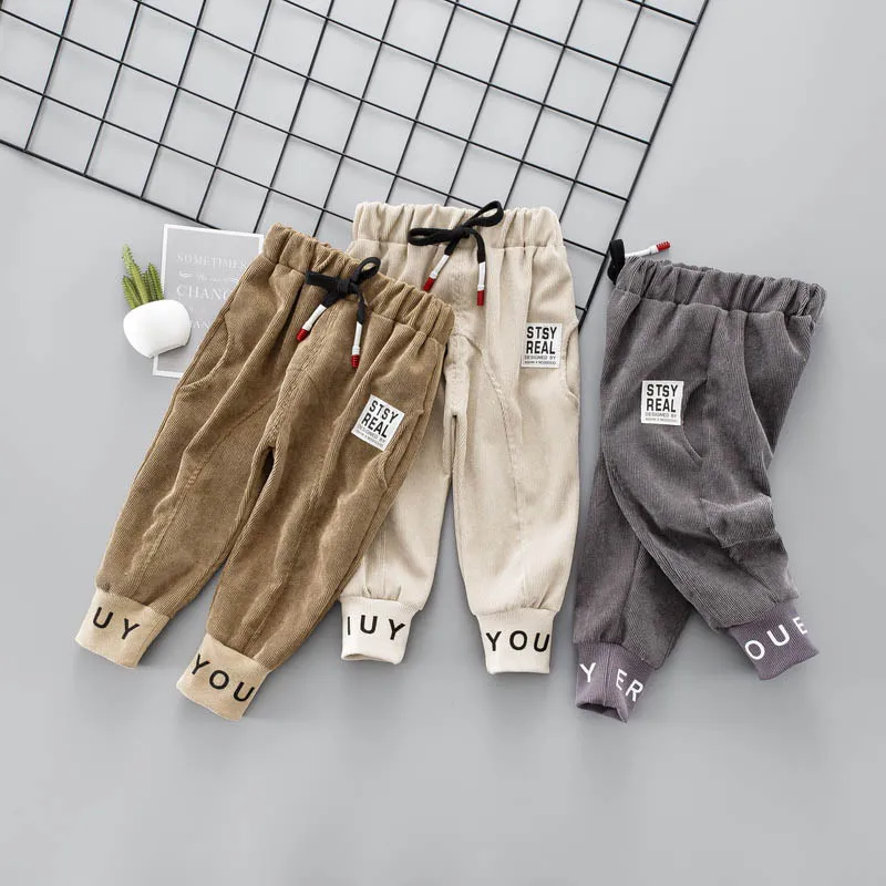 

2019 Spring Autumn Baby Boys Letter Print Full Length Trousers Kids Corduroy Casual Pants