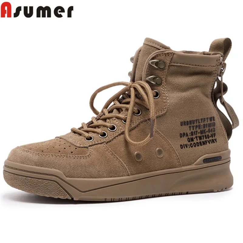 Avec Beige camel Automne Asumer Up Hiver Femmes Bottines En Daim Plat Lace 2018 Dames Cuir Rond Chaussures Mode Bottes Bout Classique LqzMpUVGS