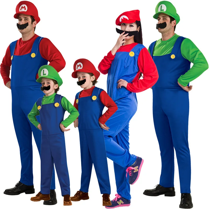 Family matching Funy Halloween Cosplay Costume Super Mario Luigi Brothers Fancy Dress Up Party Cute Costume