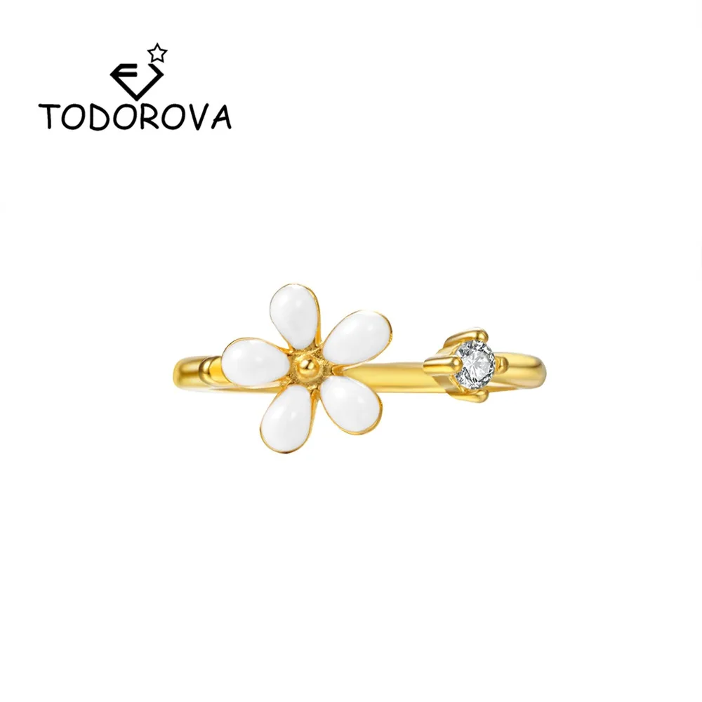 

Todorova Lovely Cute Flower Ring Female Adjustable Gold Color Zircon Crystal Finger Rings for Women Party Jewelry Gifts