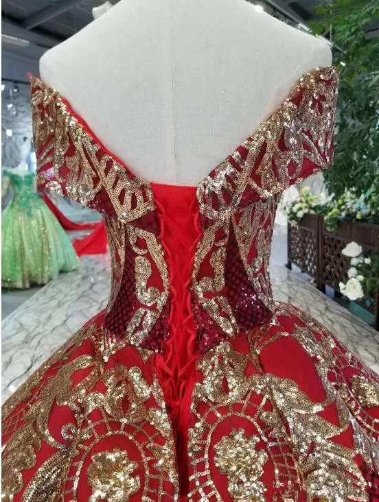 Роскошное платье королевы в пол, красное сатиновое бальное платье с золотыми блестками, кружевное вечернее платье, настоящий образец, бальные платья