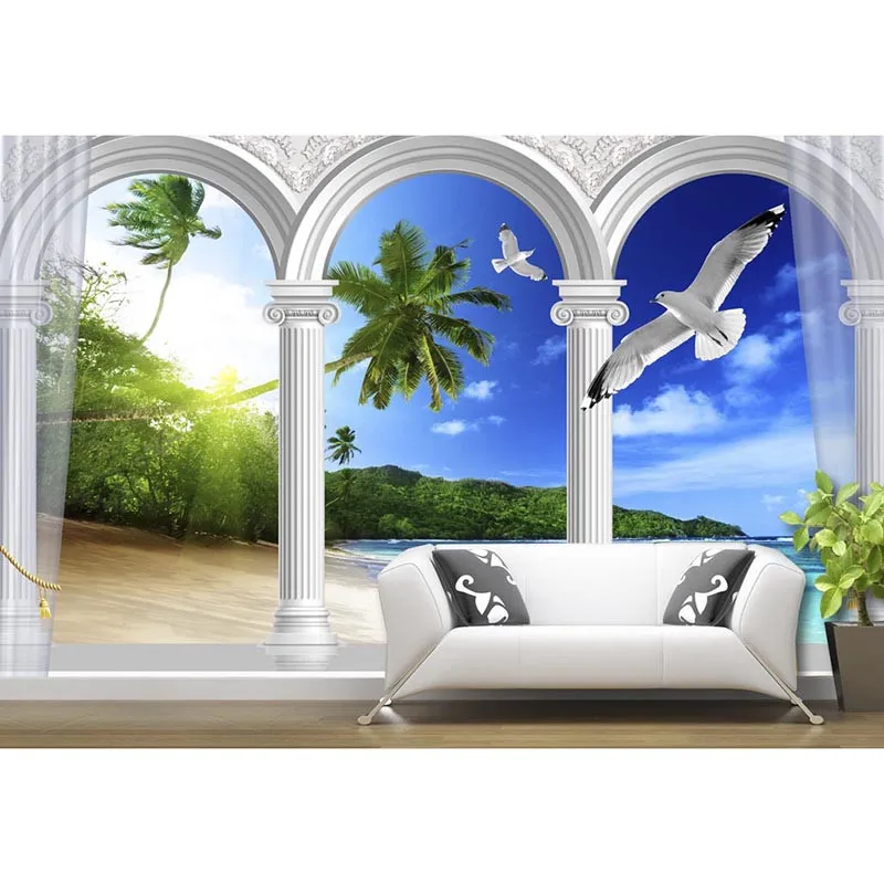 

3D Custom Photo DIY Wallpaper For Walls 3D Seaside scenery Roman column Wall Murals Paper For Living Room Home Decor TV Good 163