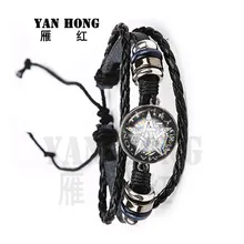 Черный/коричневый оккультный перевернутый Знак Звезды пентаграмма сатанинская пентаграмма Звездные символы стеклянные кожаные браслеты для мужчин и женщин ювелирные изделия