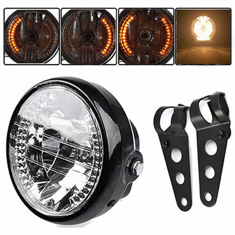 JX-LCLYL Universal 7&quot Motorcycle Headlight LED Turn Signal Light+Mount Bracket Black |
