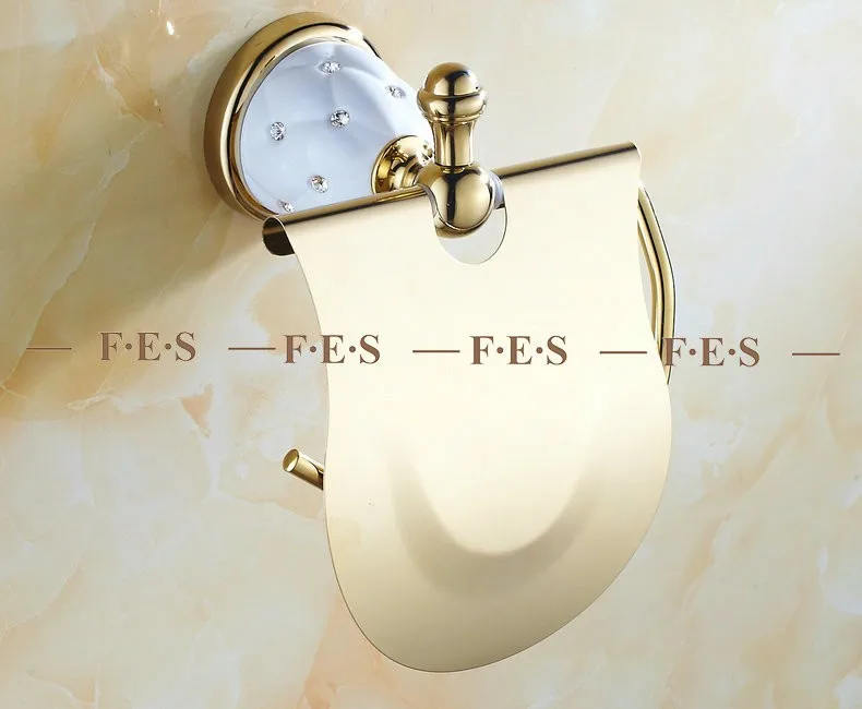 Золотистого цвета, полированный латунь и алмаз настенный наборы аксессуаров для ванной комнаты полотенца стойки Полка крюк бумага