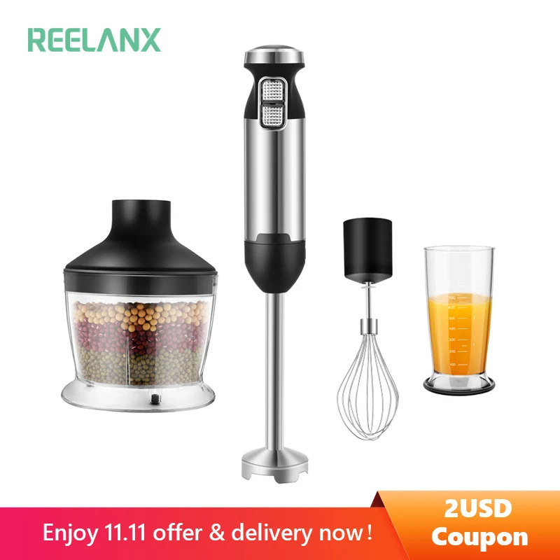 

REELANX Electric Hand Blender 4 in 1 Portable immersion Blender with Chopper Whisk Electric Juicer Mixer