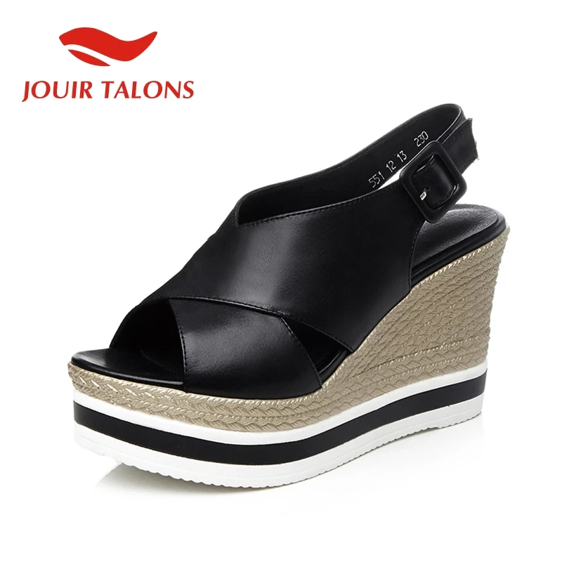 

JOUIR TALONS Solid Platform Sandals Women Summer Genuine Leather Women Wedges High Heels Shoes Woman