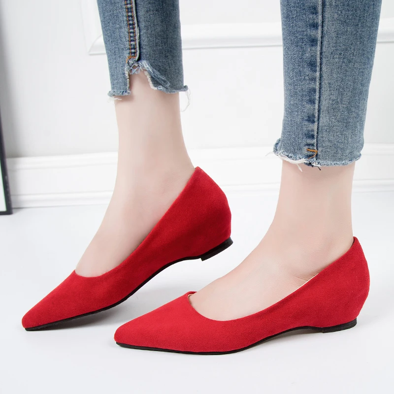

EOEODOIT 2019 Spring Autumn Low Heel Inner Height Increasing Pumps Shoes Slip On Pointy Toe Women Work Casual Daily Shoes