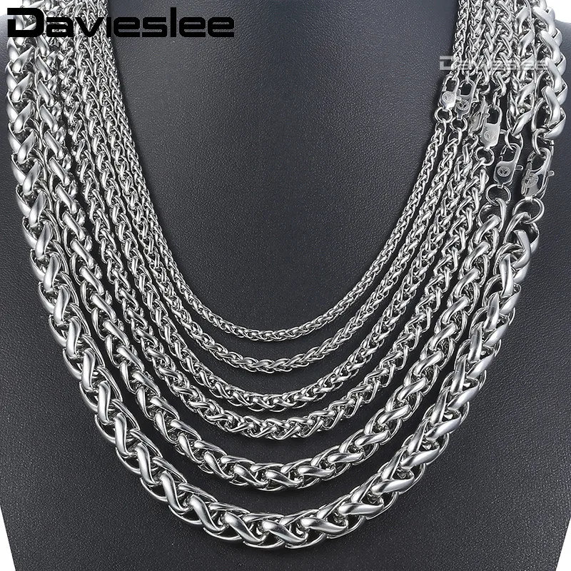 Davieslee плетеная пшеничная цепочка на шею для мужчин из нержавеющей стали мужское ожерелье s цепи серебряные модные украшения 3 4 6 8 10 мм DKNM158