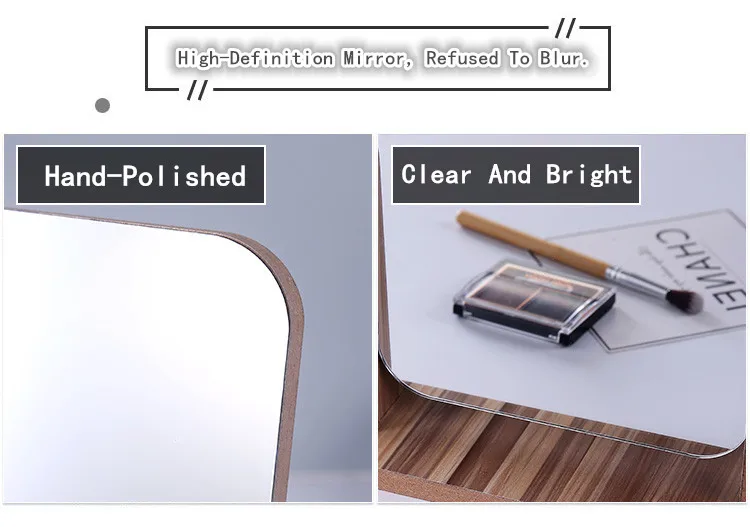Новинка 360, свободное вращающееся зеркало для макияжа, деревянные аксессуары для ванной комнаты, настольное украшение, высокий прозрачный стоячий комод для макияжа, зеркало