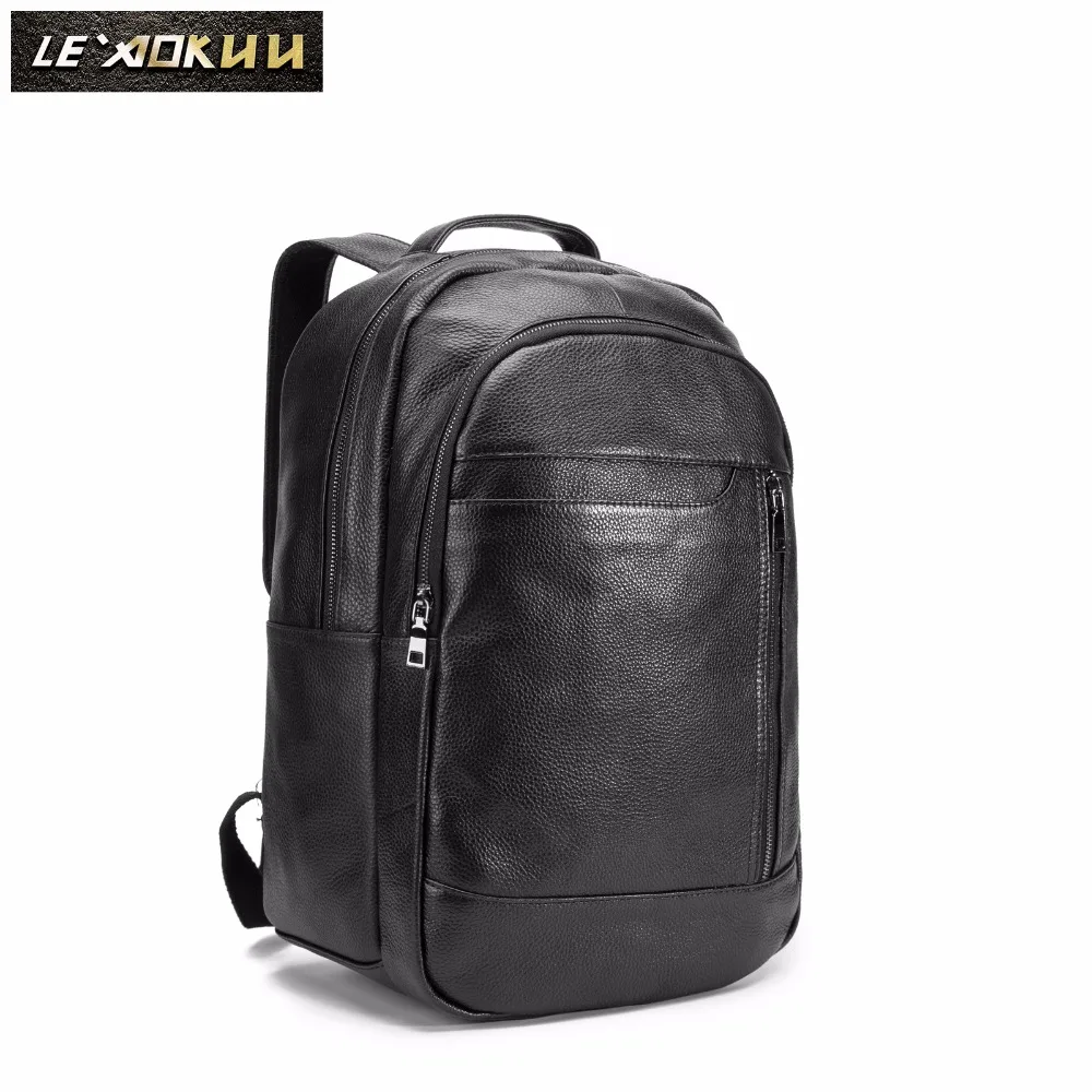 Men Genuine Leather Design Casual Travel Bag Male Fashion Backpack Daypack College Student School Book 17" Laptop Bag BB331