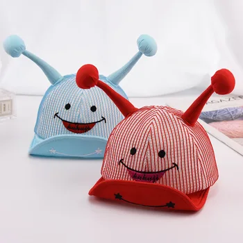 

2019 Baby cuffed soft hat spring summer breathable baseball cap 0-1 years old boy and girl baby embroidery smiley visor sun hats