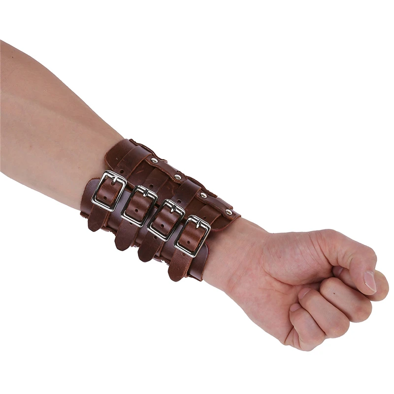 Мужские панк искусственная кожа регулируемые пряжки рукавицы браслет широкий средневековый нарукавники защитные Руки Броня манжеты костюмы