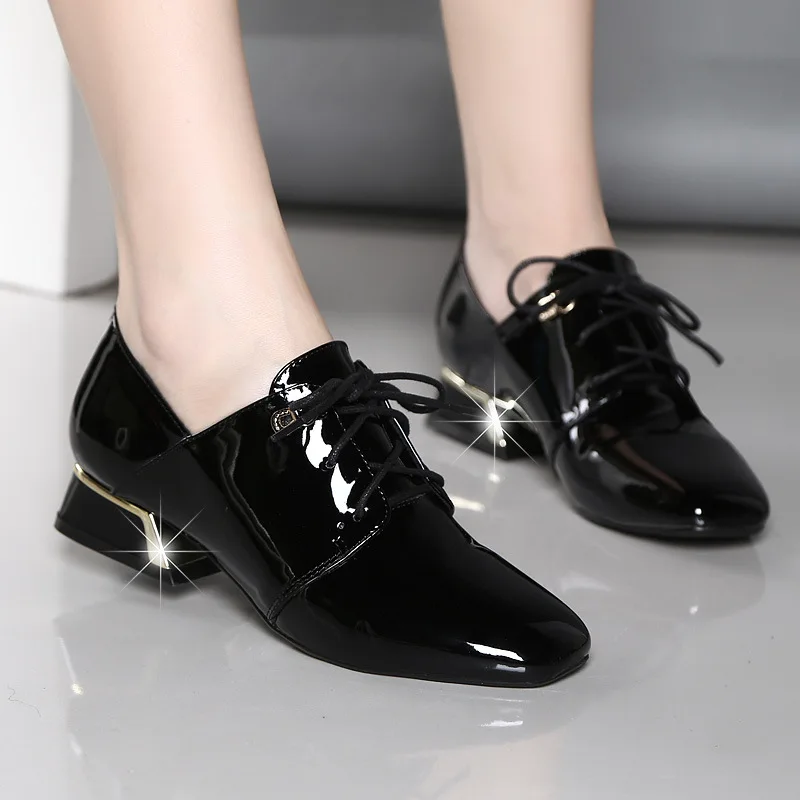 Inglaterra Las Pie Tacón Fsj Cerdo Cuero Encaje Goma Invierno Negro Cuadrado med Baja fsj02 Mujeres Zapatos Del Sólido Botas Dedo Rojo De Fsj01 Mujer Piel HPqwZHR