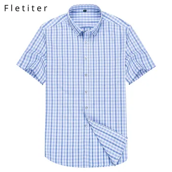 

Men's Oxford Shirts Plaid High Quality Short Sleeved Button-down Neck Simplicity Cotton Soft Clothes Fashion Men Casual Shirt