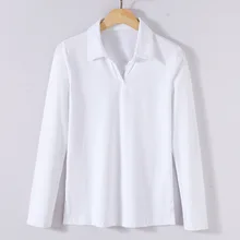 Корейская мода года, весенние женские модные однотонные хлопковые футболки с отложным воротником и длинными рукавами, женские рубашки-топы, повседневные Модальные футболки