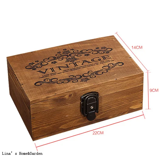 Small Cute Lockable Rectangle Vintage Solid Fir Wooden Jewelry Box (4)