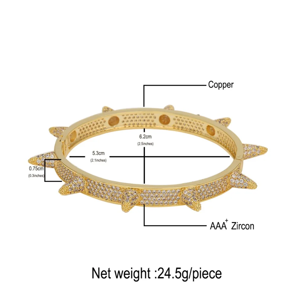 Модные хип-хоп ювелирные изделия колючая проволока золотой цвет манжета браслет медь Циркон твист шипы браслеты для мужчин и женщин ювелирные изделия