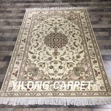 Yilong 4'x6' гостиная украшения зеленые цветы турецкий стиль ручной работы ковер шелк шерсть изысканный ковер(wy2113s4x6