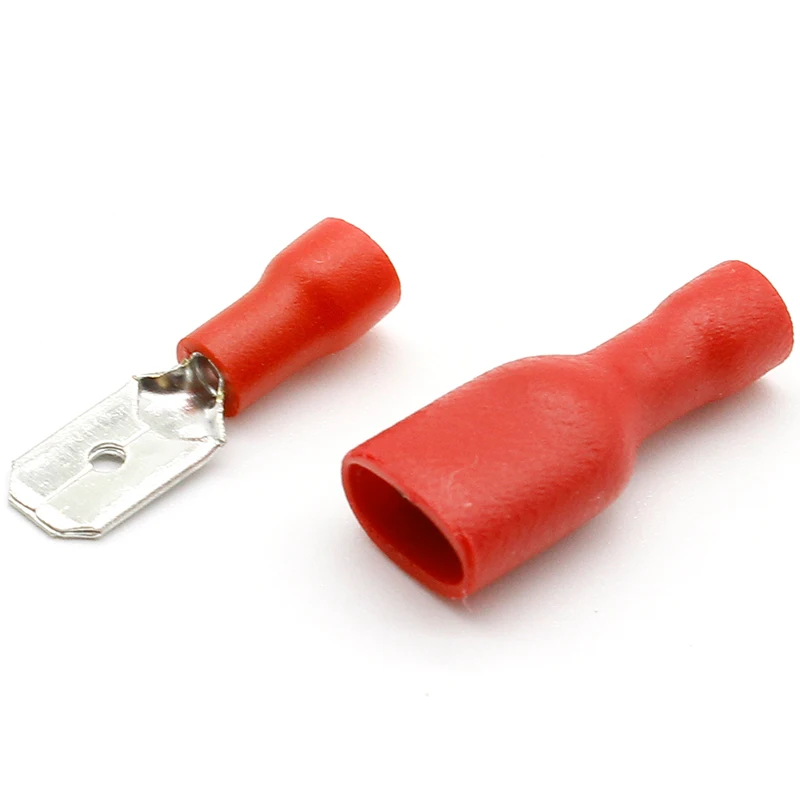 100pcs Red Spade Crimp Terminal Electrical Connectors Plug Fully Insulated Wire Connectors Audio Wiring
