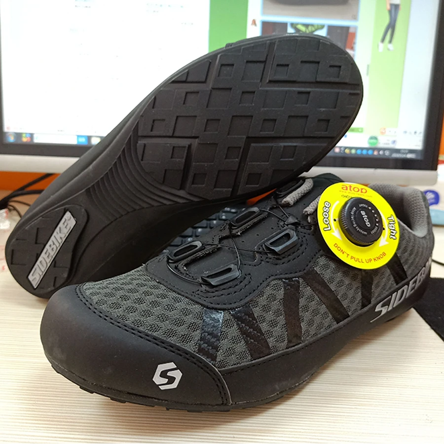 Zapatos de ciclismo de carretera de SIDEBIKE para Hombre Zapatos de bicicleta de carreras de carretera de bloqueo automático altavoces de bicicleta atléticos ultraligero profesional negro