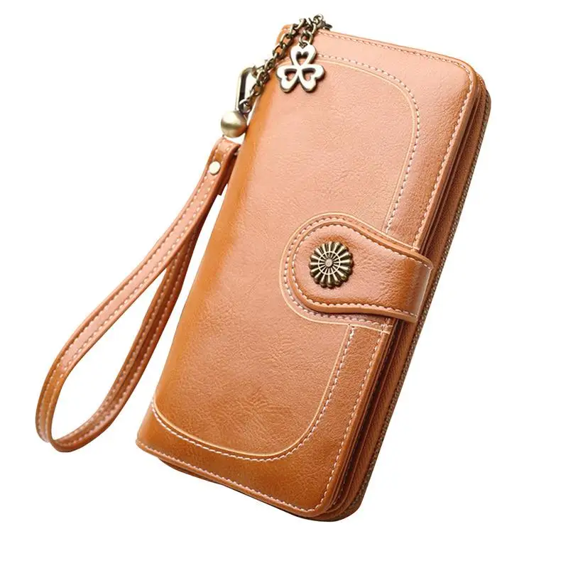 

Vintage Color Wallets High Quality Oil Leather Retro Large Capacity Practical Mobile Phone Bags Wallet Handbag Hand Bag Pouch