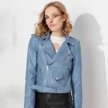 

Women's Leather Clothing 2018 Spring New Zipper PU Leather Jacket Short Belt Women's Jacket Motorcycle Uniform Women's Jacket