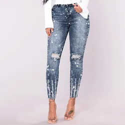 Women's Cotton Elastic Hole Skinny Pencil Leg Pants Trousers High Waist Pencil Pants Jeans Woman Stretch Waist 3.19 Women's Cotton Elastic Hole Skinny Pencil Leg Pants Trousers High Waist Pencil Pants Jeans Woman Stretch Waist 3.19