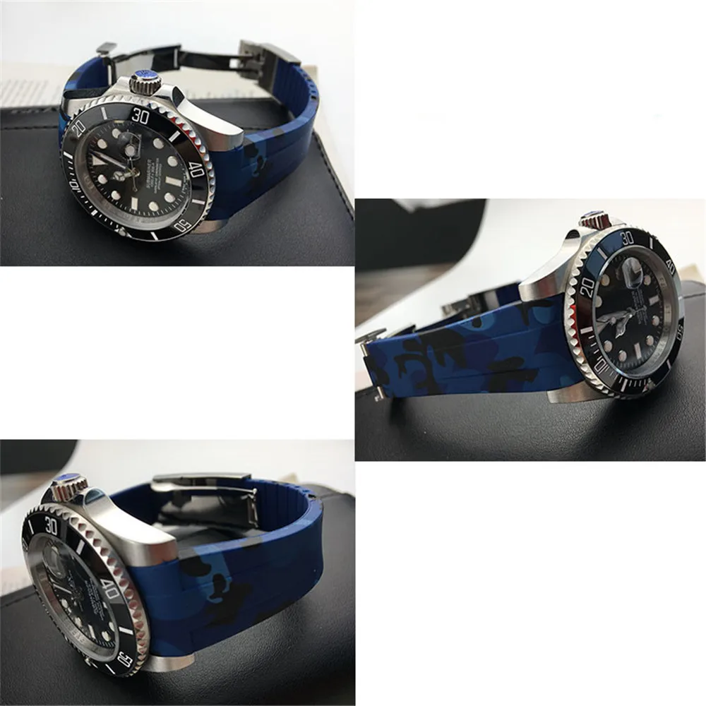 Waterproof Watchband Rubber Silicone Strap for Rolexwatch Diving Sport Watchstrap Camouflage for Submariner GMT Bracelet 20mm