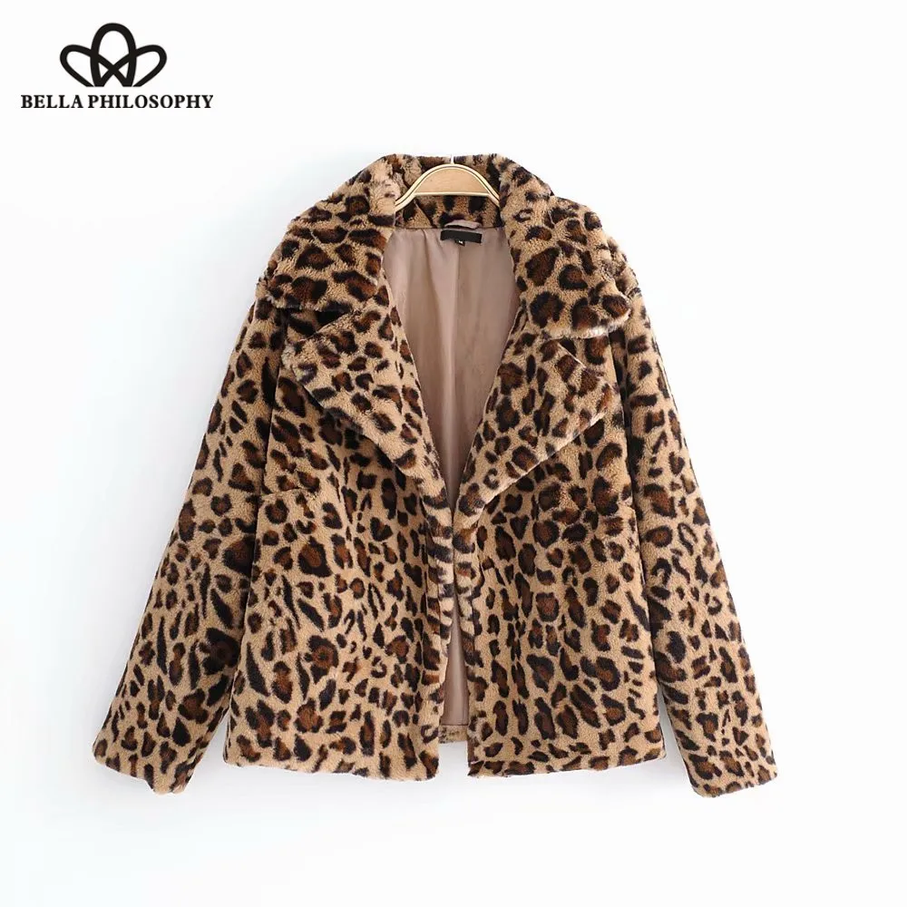 Wonder 2018 new autumn winter leopard print warm coat thick faux fur pockets long sleeve outerwear coat ladies casual jacket