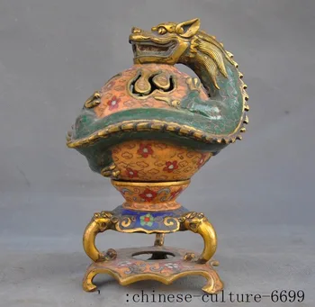 

christmas Marked old Chinese bronze Cloisonne Gilt Dragon beast head Incense Burner censer halloween