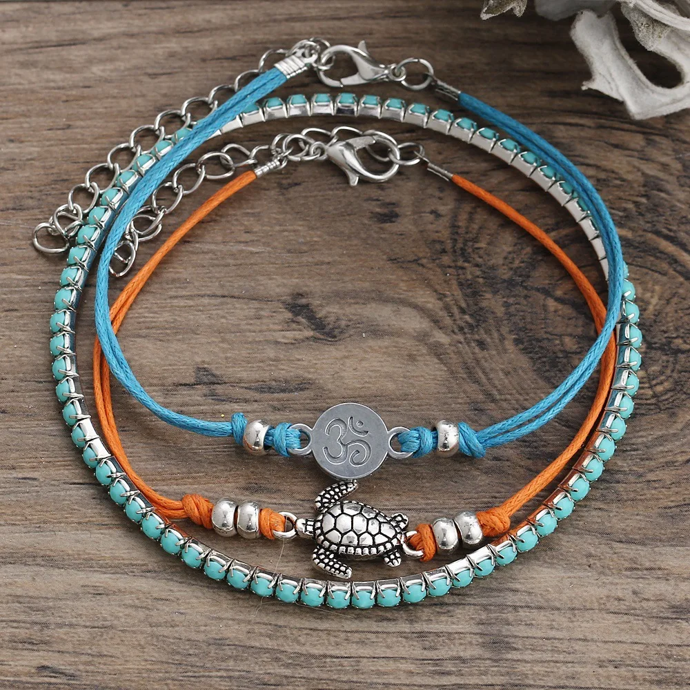 

2018 Summer Beach Beads Sea Turtle Yoga Charm Rope String Anklets Bracelet For Women Leg Chain Bohemian Boho Foot Jewelry Gift