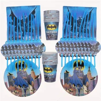 

80pcs/lot Batman Birthday Party Decorations Kids Boy Disposable Tableware Set Napkins Straws Plates Baby Shower Party Supplies