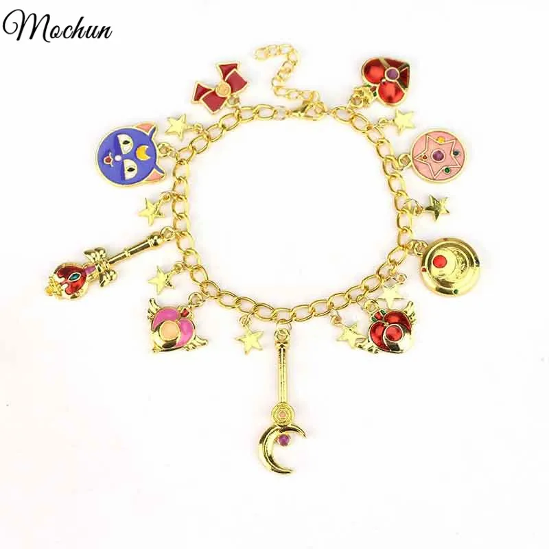 

MQCHUN Cute Anime Sailor Moon Charm Bracelet Crisis Moon Star Transformation Heart Tsukino Usagi Crystal Crescent Stick Cosplay