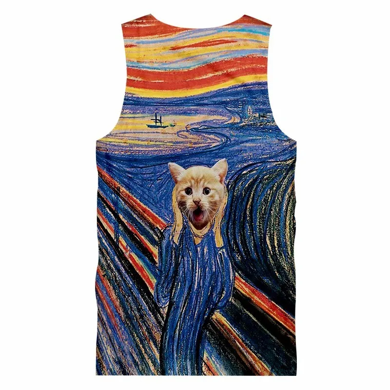 OGKB мультяшный Топ 3D принт животное кошка Hombre Singlets цветной жилет в полоску Мужская