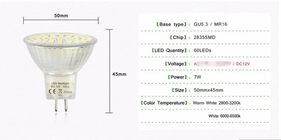 5 шт. MR16 светодиодный лампы светильник 7 Вт DC12V 2835SMD 60 Светодиодный s 600-650LM Точечный светильник Теплый/Холодный белый светодиодный вниз светильник