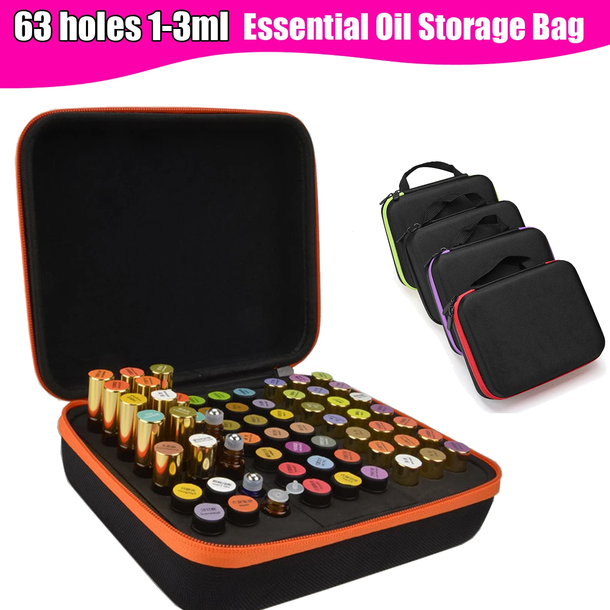 

1-3ml 63 Slots EVA Essential Oil Bottles Storage Bag Portable Travel Carry Case Holder Storage Aromatherapy Box Bag Organizer
