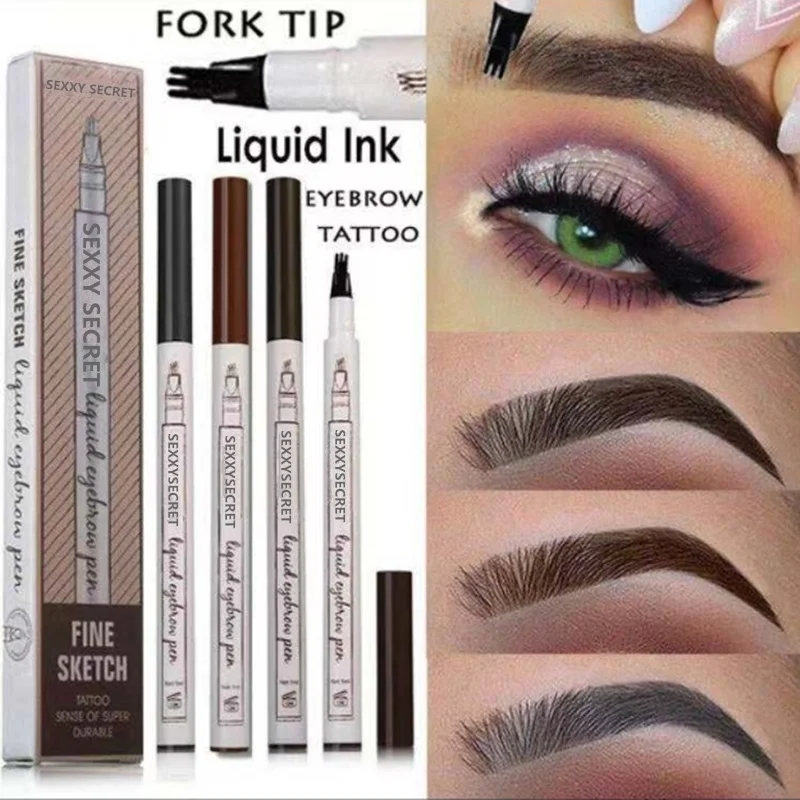 

New 3 Colors Liquid Eyebrow Pen Waterproof Fork Tip Tattoo Super Durable Microblading Eye Brow Enhancer Tint Pencil Smudge-proof