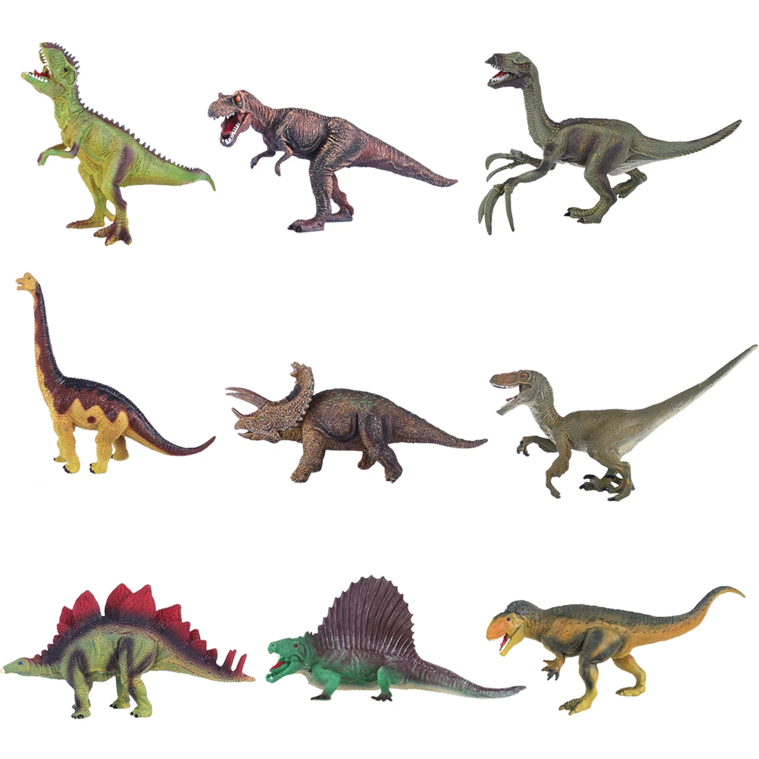 

2018 New Arrival 9Pcs Simulation Prehistoric Dinosaur Plastic Model Cartoon Toys Support Children Playing Figurines Kits