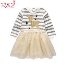 R& Z/ г. Новое Осеннее Повседневное платье для девочек Детские Полосатые платья с длинными рукавами и принтом в виде звезды оленя детская одежда из вуали с принтом