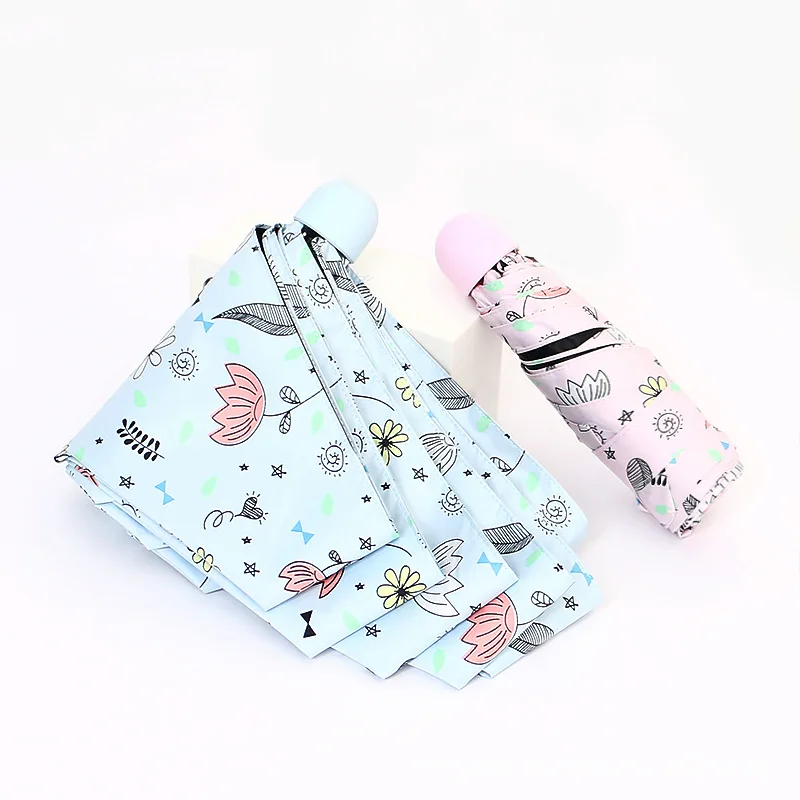 Kocotree Mini Sun Umbrella Windproof Ultra Light Pocket Five Folding Umbrella Rain Women Romantic flowers Style Anti UV Parasol