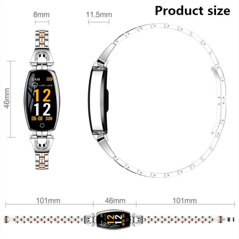 Women Bracelet Lady Fashion Smart Wristband Blood Pressure Heart Rate Monitor Fitness Tracker IP67 Smart Female watch Clock H8