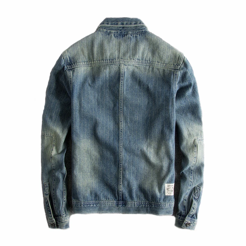 Japanese Harajuku Vintage Distressed Blue Jean Jacket for Men Urban Boys Streetwear Hip Hop Blue Denim Jacket Plus Size