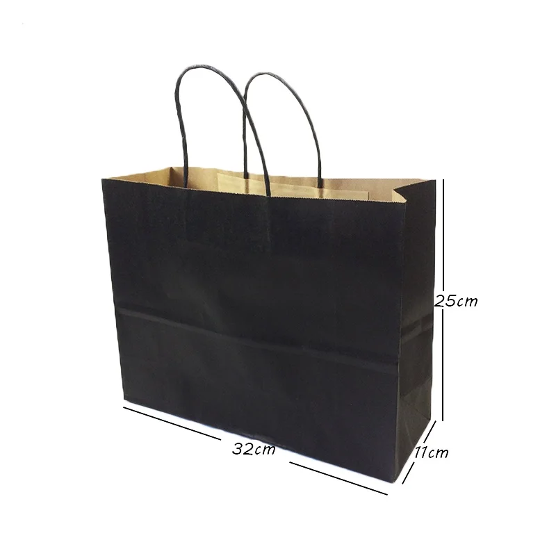 10 Pcs/lot Gift Bags With Handles function High-end Black Paper Versatile 6 Size Recyclable Environmental Protection Bag - Цвет: H32x25x11