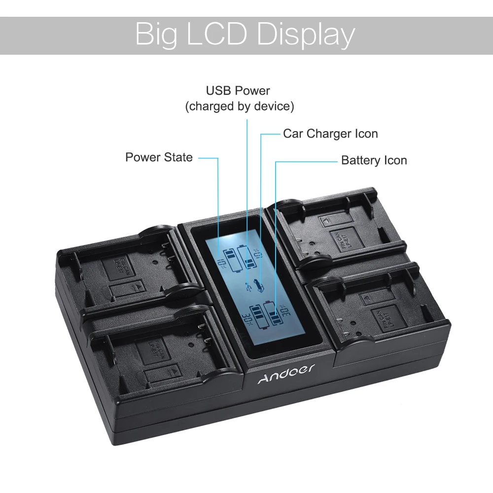 Andoer LP-E6 LP-E6N 4-х канальный цифровой Камера Батарея Зарядное устройство ЖК-дисплей Дисплей для цифровой однообъективной зеркальной камеры Canon EOS 5DII 5diii 5DS 5DSR 6D 7DII 60D 80D 70D