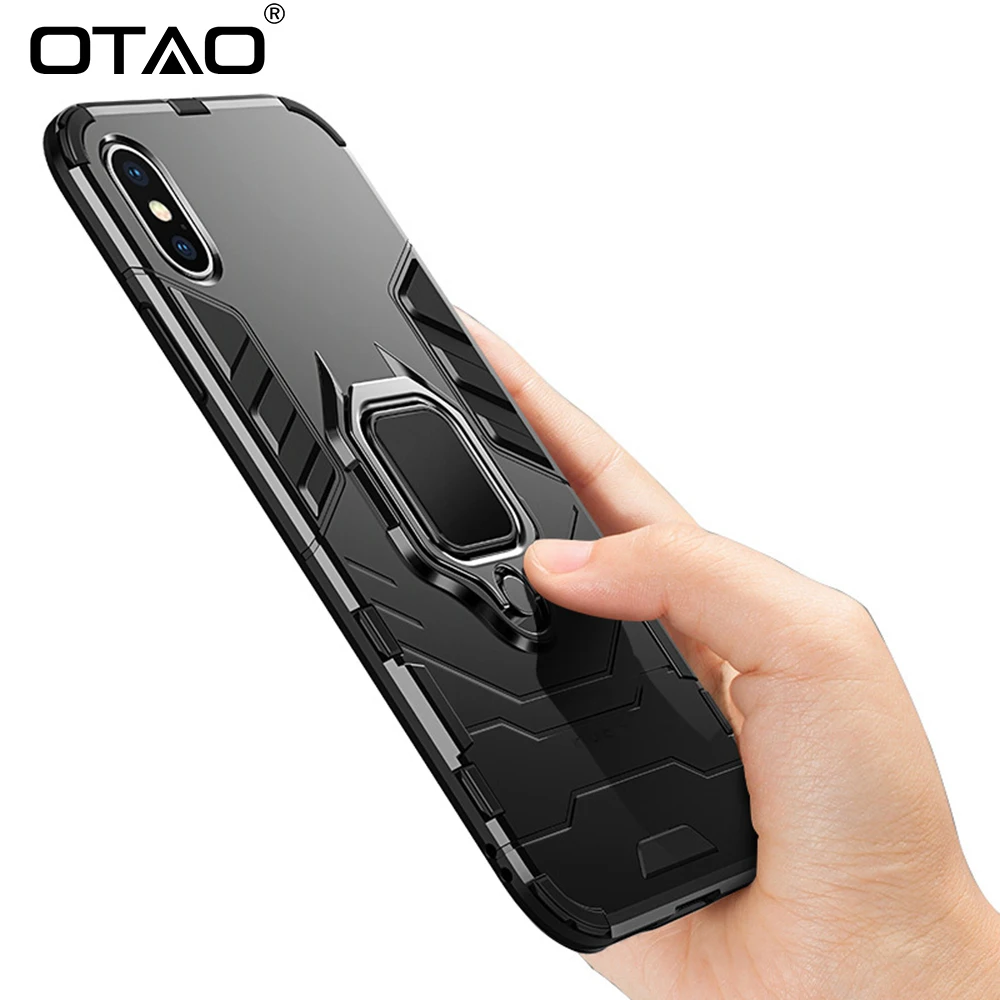 

OTAO Magnetic Car Case For iPhone XS MAX XR X 8 Plus 7 6 6s Armor Shockproof Case 360 Finger Ring Magnet Case Stand Holder Cover